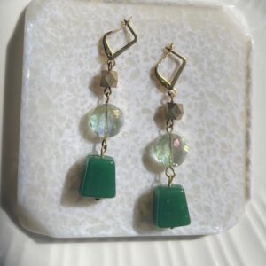 Crystal, Acrylic Beads And Brass Danglers