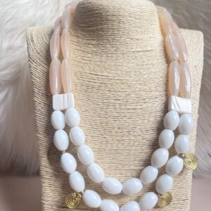 Traditional Fusion Neckpiece (White, Pastel Peach)