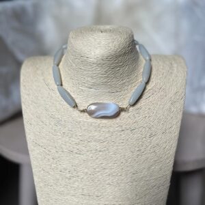 Glass Gems Light Grey with Agate Stone Neckpiece