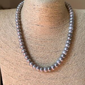 9mm Button Shape Fresh Water Pearls Neckpiece Grey