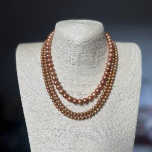 8mm and 5mm Fresh Water Pearls 3 Strands Neckpiece Brown/Gold overtone