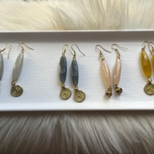 Fusion Glass Gems, Brass Charms Earrings