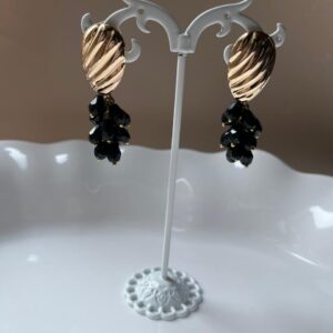 Black crystals, Gold plated Stud