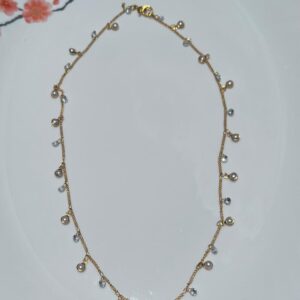 Dainty Imitation Pearl and Crystal Gold Plated Neckpiece