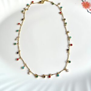 Shiny Gold Plated Mixed Coloured Neckpiece