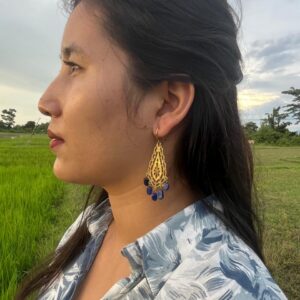 Lapiz Lazuli, Brass Frame Earring