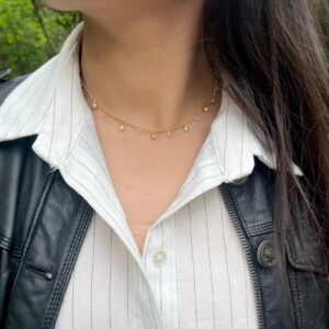 Dainty Imitation Pearl and Crystal Gold Plated Neckpiece