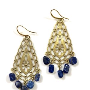 Lapiz Lazuli, Brass Frame Earring