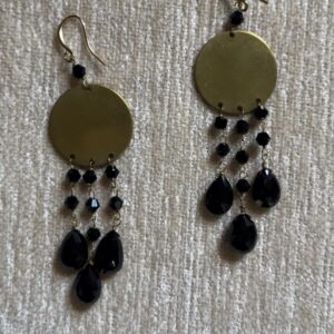 Black Spinel Gems, Brass Charm Earring