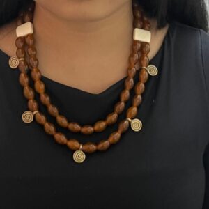 Brown Glass Beads & Brass Neckpiece