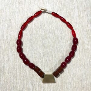 Red Glass Beads with Brass Box Charm Neckpiece