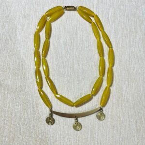 Mustard Yellow Glass Beads & Brass Charm Neckpiece